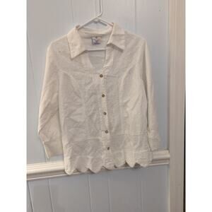 Sea Breeze California Womens Small Blouse Shirt Button White Woven Cotton